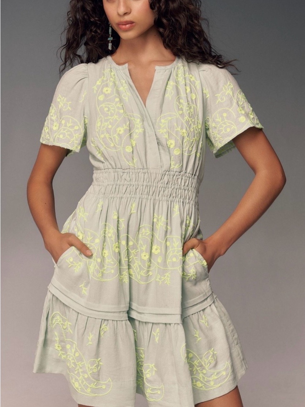 Anthropologie Somerset Embroidered Linen Mini Dress Size 3X